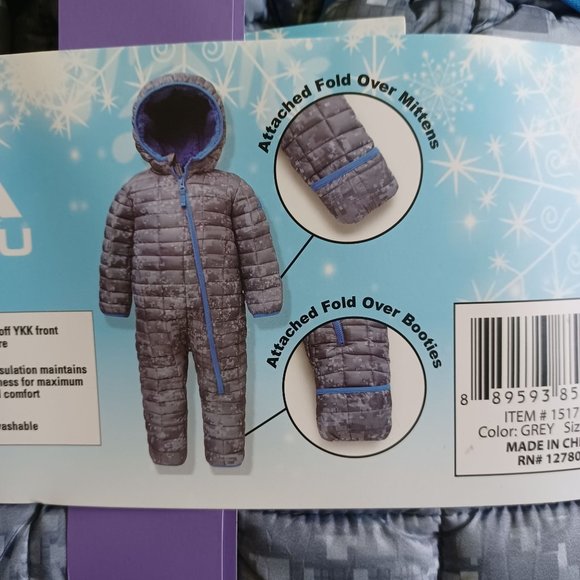 NWT Snozu Infant's Snowsuit Size 3/6M Grey Color Zipper Closure Outerwear Jacket - Picture 7 of 11